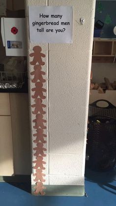 a sign that says how many gingerbread men tell are you? on the side of a refrigerator