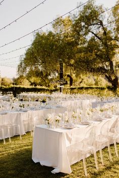 tables set up for an outdoor wedding reception