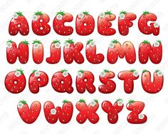 the letters and numbers made up of strawberries