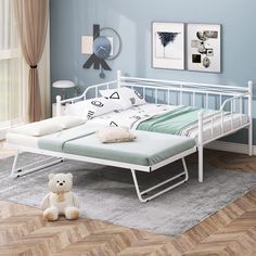 PRICES MAY VARY. The Twin trundle bed can be hidden under the Full Daybed. The trundle bed with casters can be effortlessly pulled out. The pop-up trundle bed can be adjusted to the same height as daybed. High-quality metal bed frame provides stable and strong support. Daybed size: 79" x 56.4" x 36.6" (L x W x H) Extendable Twin to King Size: 79" x 97.2" x 36.6" (L x W x H) Sofa Bed For Kids, Pop Up Trundle Bed, Metal Daybed With Trundle, Pop Up Trundle, Trundle Bed With Storage, Full Size Daybed, Metal Daybed, Metal Sofa, Bed Storage Drawers