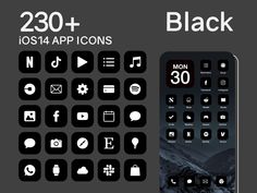 the black and white icons are displayed in this graphic design set, which includes an image of