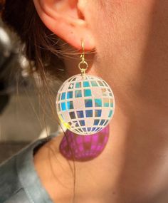 Disco Ball Earrings Music Festival Earrings Iridescent Jewelry Disco Earrings Fun Iridescent Earrings Disco Ball Party Bachelorette Gifts - Etsy Disco Earrings Clay, Disco Ball Earrings Clay, Handmade Rave Jewelry For Party, Party Jewelry With Iridescent Ear Wire, Iridescent Party Earrings, Iridescent Pierced Jewelry For Party, Silver Rave Jewelry For Party, Pierced Iridescent Jewelry For Party, White Rave Jewelry For Gift