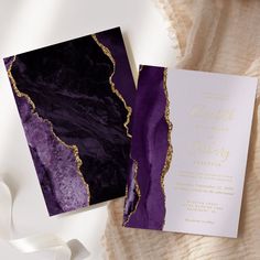 an elegant purple and gold wedding suite