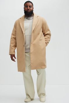 Model Height: 6'2 - Wearing Large Big & Tall: Height 6'3- Wearing XXXL Available In Burgundy, Grey And Black Notch lapels Three Button Closure Single Back Vent Long Sleeve Side Hand Pockets 100% Polyester Imported | Mens Chadwick Car Coat in Camel size Medium by Fashion Nova Camel Single Breasted Outerwear With Lapel Collar, Formal Fall Outerwear With Relaxed Fit, Business Camel Outerwear With Lapel Collar, Camel Business Outerwear With Lapel Collar, Beige Lapel Collar Outerwear For Semi-formal Occasions, Classic Single Breasted Camel Outerwear, Classic Single-breasted Camel Outerwear, Neutral Outerwear With Single Button And Lapel Collar, Classic Camel Single-breasted Outerwear