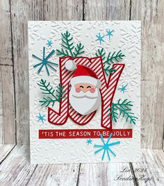 a christmas card with a santa clause and snowflakes on the bottom, it's the season to be jolly