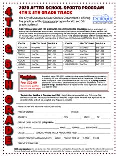 the school sports program form is shown in red and white with black lettering on it