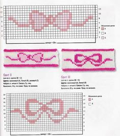 the instructions for how to make a cross stitch bracelet with hearts and bows on it