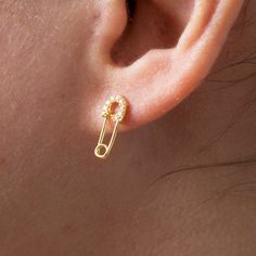 "New Safety Pin Stud Earrings. A perfect gift for special occasions, or for yourself. ★1 YEAR WARRANTY★ Our products are plated with a thick layer of 14k solid gold on sterling silver (925K), made with a special technique called \"vermeil\". All our jewelries are guaranteed for one year against tarnishing and deterioration. Provided that they are protected from water, soap and chemicals, they can be used for many years with their first day appearance. Our products are the best alternatives of so Drop Earrings Cartilage Pierced As Gift, Pierced Drop Cartilage Earrings Gift, Pierced Drop Earrings For Birthday, Birthday Drop Earrings For Pierced Ears, Birthday Dangle Single Earring, Dainty Pierced Plug Earrings For Gift, Dainty Pierced Plug Earrings As Gift, Gold Pierced Earrings For Birthday, Silver Safety Pin Shaped Earrings For Gift