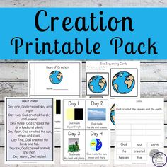 an earth themed pack with the words creation printable pack on it and two different pictures