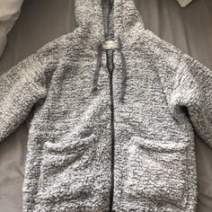 Brand New Sherpa! Got It For Christmas And It’s A Tad Too Big For Me. Size Is Small But Fits Like A M. Very Soft Cozy Warm Gray Outerwear, Gray Outerwear For Cold Weather, Comfy Warm Winter Outerwear, Gray Cozy Fit Outerwear For Cold Weather, Cozy Fit Gray Outerwear For Cold Weather, Cozy Outerwear With Fleece Lining, Comfy Outerwear For Cold Weather And Winter, Cozy Fleece-lined Outerwear For Loungewear, Cozy Fleece-lined Loungewear Outerwear