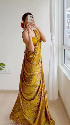 Mermaid Saree, Isha Borah, Function Saree, Saree Looks, Haldi Function, Party Wear Gowns, Haldi Outfit, Saree Trends