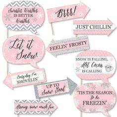 pink and silver snowflake winter party photo booth props set of 12 - baby shower decorations