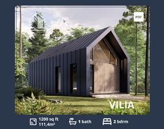 an image of a small house in the woods with text overlay that reads villa