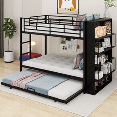 a bunk bed with a futon underneath it