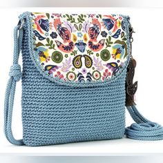 Sakroots Sayulita Hand-Crocheted Flap Crossbody - Blue, Floral, Paisly New, Without Tags. Received As Gift, But Too Small For Me. Cotton Uncoated Canvas Hand-Crochet Main Zipper Closure Under Flap Repreve Lining Interior: Back Wall Zipper Pocket And 2 Front Wall Multi-Functional Pockets Approx. 8.5" L X 1.5" W X 9" H Bag; 23" Strap Drop Imported. Sakroots Is A Free-Spirited Lifestyle Brand Featuring Unique Artist Prints Mixed With Craft Details. All Bags Are Vegan And Their Prints Support Enviro Blue Crochet Bags For Spring, Bohemian Crochet Bag For Mobile Phone, Blue Casual Crochet Bag With Adjustable Strap, Casual Blue Crochet Bag With Adjustable Strap, Casual Blue Crochet Bag, Foldover Crossbody Bag, Circle Purse, Cotton Purse, Mini Crossbody Purse