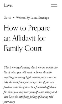 Screenshot of blog opening  'How to prepare an affidavit for family. Child Custody Documentation, How To Prepare For Custody Court, Custody Battle Tips For Dads, Parenting Plan Custody, Child Custody Battle, Contempt Of Court, Custody Agreement, Child Protective Services, Family Court