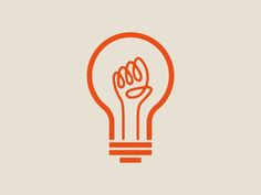 an orange light bulb with two hands in it