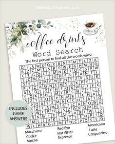 the coffee days word search is shown in this printable