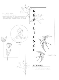 an image of birds and flowers in black and white with the words resilice