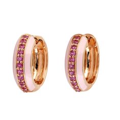 This Earrings is handmade in 18k Rose Gold  , with Pink Sapphire: 0.39 cts  BEOPS-20629 Size-15X5 MM Modern style diamond & gemstone jewelry. This Pendant is made of gold and diamond material and is capable of reflecting some light to produce a natural glow. A unique feature found only in premium jewelry. This jewelry is made by hand featuring detailed workmanship. Be careful to avoid dropping or banging as physical impacts can result in damage to the pieces including stones falling off. To care Rose Gold Hoop Earrings, Designer Handmade Jewellery, Earrings Pink, Sapphire Stone, Lovely Earrings, Enamel Jewelry, Hand Made Jewelry, Jewelry Earrings Hoops, Gold Hoop