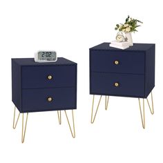 PRICES MAY VARY. 【Modern All-Match】No matter what decor style you are fond of, the side table well goes with the overall interior. Let your room color will be not so monotonous 【Overall size】19.7x 15.7x 22.2 inch (L x W x H), Max. load capacity: each drawer : 20 lb 【Durable and Solid】Sturdy metal legs provide solid stability to avoid unstable shaking. 【Easy-to-clean】Water-resistant surface treatment for easy cleaning. 【Easy assembly 】Knockdown design with few parts and fittings as possible to re Storage In Bedroom, Blue And Gold Bedroom, Blue Bedroom Furniture, Navy Blue Bedrooms, Gold Bedroom Decor, Table Large, Gold Bedroom, Bedside Storage, Sofa End Tables