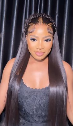 Wig Styles With Straight Hair, Grad Bash Hair Styles, Frontal Up Down Style, Hair Inspo For Concert, Braided Wig Hairstyles For Black Women, Lace Front Straight Wig Styles, Wig Installs Hairstyles, Straight Wigs Hairstyle, Fish Tail Ponytail Black Women