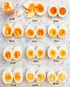 an image of hard boiled eggs on a marble countertop with instructions for how to cut them