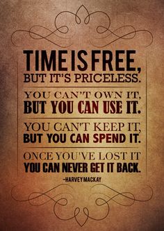 a quote that reads, time is free but it's priceless you can't own it but you can use it