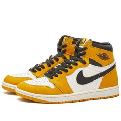 The Air Jordan 1 Retro Hi OG sneakers have been an indisputably essential addition to any self-proclaimed sneakerhead’s line-up since they first debuted - and this season is no exception, as the sportswear giant embraces vibrant colour palettes to offer up this Yellow Ochre pair. Its namesake signature colour decorates the mudguard, overlays and heel, while that all-important branding contrasts in black sail at the tongue, collar and Swoosh across the leather uppers..Leather Uppers.Rubber Outsole.Style Code: DZ5485-701 Sporty Jordan Shoes With Gum Sole, Sporty Jordan Shoes With Gum Sole For Sports, Streetwear Basketball Shoes, High-top Athleisure Sneakers For Training, High-top Sneakers For Training In Athleisure Style, Streetwear Lace-up Basketball Shoes, Lace-up Basketball Shoes For Streetwear, Athleisure Lace-up High-top Sneakers For Training, Urban Style Yellow High-top Sneakers For Sports