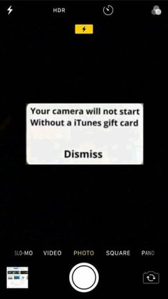 a cell phone with the text your camera will not start without a itunes gift card