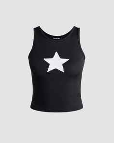 Model (WearingXS):•Â?/span>Height: 174cm | Bust: 80cm | Waist: 60cm | Hips: 89cm | Shoes: 38cmDetails: Black tank top with star graphical printTop Length: NormalSleeve Length: SleevelessMaterials:95% Polyester + 5% Spandex Black Star Print Top For Spring, Black Star Print Tops For Spring, Black Tops With Star Print For Spring, Black Stretch Top With Star Print, Star Tank Top, Stars Graphic, Star Top, Black Tank Top, Maxi Dresses Casual