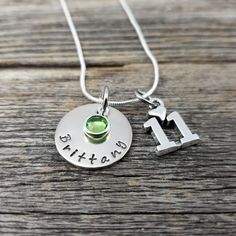 "11th Birthday Necklace, Gift for Girl Turning 11, Personalized Name Necklace with Birthstone, Gift for 11 Year Old, Little Girl Gift, Available in 16\", 18\" or 20\" necklace length. For other year necklaces click below: 10th - https://www.etsy.com/listing/849510629/10th-birthday-necklace-gift-for-girl 11th - https://www.etsy.com/listing/835614640/11th-birthday-necklace-gift-for-girl 12th - https://www.etsy.com/listing/849513451/12th-birthday-necklace-gift-for-girl 13th - https://www.etsy.com/l Mother's Day Birthstone Charm Necklaces For Birthday, Mother's Day Birthday Birthstone Charm Necklace, Nickel-free May Birthstone Necklace For Birthdays, Nickel-free Round Pendant Necklace For Birthday, Adjustable Name Charm Necklaces For Birthdays, Adjustable Charm Necklace For Birthday And Mother's Day, Adjustable Charm Necklaces For Birthday And Mother's Day, Silver Birthstone Necklace For Birthday And Mother's Day, Silver Birthstone Necklace For Birthday