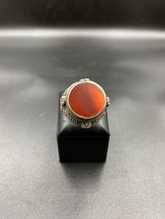 Beautiful Vintage Handmade Silver Ring With Natural Carnelian Agate Ring Size : 8.5 US Vintage Chalcedony Round Jewelry, Vintage Chalcedony Jewelry, Antique Rings With Natural Stones, Antique Round Rings With Natural Stones, Carnelian Natural Stones Round Ring, Vintage Natural Stones Gemstones, Carnelian Rings With Natural Stones, Agate Rings With Natural Stones, Vintage Round Natural Gemstones