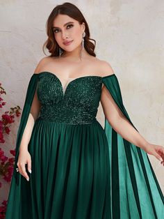 Yisikado Plus Off Shoulder Contrast Sequin Chiffon Formal Dress-FSSN061-1 - Yisikado – YISIKADO Evening Dresses Casual, Affordable Formal Dresses, Casual Wedding Dresses, Chiffon Formal Dress, Plus Size Evening Gown, Plus Size Formal, Machine Pattern, Plus Size Formal Dresses, Dresses Bridesmaid