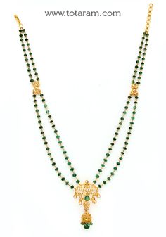 22 Karat Gold Uncut Diamond Necklace for Women with Emerald & Emerald Beads
  Length of the Necklace with Pendant : 20.00 inches
   - 235-DN225 - in 25.800 Grams for USD $2037.99. 
Made in India by Totaram Jewelers Online this product is in Gold - 22 Karat BIS Hallmark 916 KDM Gold  & is an excellent gift for Adult - Women. Ships fully insured with secured guaranteed delivery for free with your order over $250 from New Jersey USA & comes with 30 days exchange policy. 22k Gold Green Bridal Necklace, Festive 22k Gold Bridal Necklace In Green, Festive 22k Gold Green Bridal Necklace, Traditional Green Emerald Necklace In 22k Gold, Green Kundan Necklace In 22k Gold As Gift, 22k Gold Green Temple Necklace For Festive Occasions, Green 22k Gold Temple Necklace For Festive Occasion, Festival Green Kundan Necklace In 22k Gold, Festive 22k Gold Green Temple Necklace