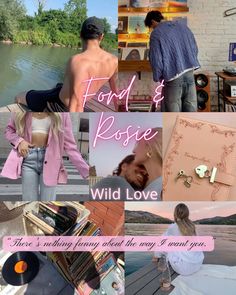 a collage of photos with the words wild love written on them and images of two people