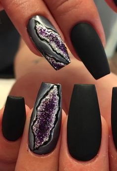 Geode Nails, Galaxy Nail Art, Unicorn Nails, Galaxy Nails, Pink Nail Designs, Crystal Nails, Matte Nails, Best Acrylic Nails, Nail Decorations