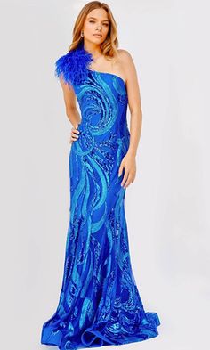 Jovani 32596 - Dazzling Sequined Dress with Feathered Shoulders - Prom Form Fitting Prom Dresses, Feather Applique, Dress With Feathers, Prom Dresses Jovani, Prom Dress Stores, Sequined Dress, Designer Prom Dresses, Prom Designs, Chapel Train