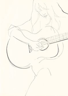 a drawing of a woman playing the guitar