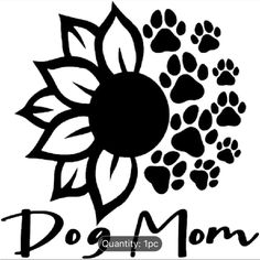 the logo for dog mom with paw prints and sunflower on it's side