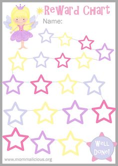 a reward chart with stars and a fairy on it