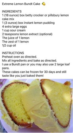 a recipe for lemon cake with instructions on how to make it