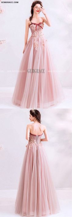 Pink Tulle Ball Gown For Prom Season, Pink Strapless Tulle Gown, Pink Tulle Evening Dress With Corset Back, Pink Tulle Ball Gown With Corset Back, Prom Dresses Poofy, Dresses Poofy, Prom Dresses Junior, Poofy Prom Dresses, Celebrity Prom Dresses