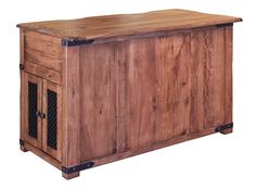 a large wooden cabinet with two doors and one drawer on the front, side view