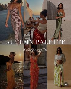 Dark Autumn Theatrical Romantic, Soft Autumn Color Palette Black Women, Ingenue Essence Dark Autumn, Warm Autumn Outfits For Summer, Deep Autumn Summer Outfits, Deep Autumn Prints, Dark Autumn Colors, Autumn Palette Outfits