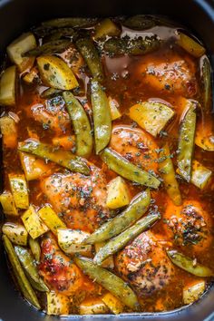 chicken and vegetable stew in a slow cooker