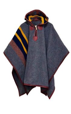 "Hooded camp ponchos are made from authentic Yakima Camp Blankets from Pendleton® Woolen Mills. Soft, warm, rain and wind resistant, these all natural wool Ponchos are perfect for camping, hiking, hanging out by the fire, in the back yard, collapsing after a climb, dancing at a festival or hanging out with friends ... in other words perfect for practically anywhere. Available in 4 patterns, these hooded ponchos are trimmed in a 3.5 oz aniline leather (of your color choice) that adds just the rig Mens Poncho, Long Cape, Pendleton Woolen Mills, Hooded Poncho, Wool Poncho, Coats Women, Hooded Cloak, Pendleton Wool, Cape Coat