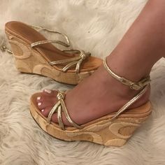 Stunning Coach Espadrille Wedges With Sewn In Coach Logo Detail Cork Wedges Outfit, Wedges Outfit, Cork Wedges, Coach Logo, Coach Shoes, Cream And Gold, Womens Shoes Wedges, Espadrilles Wedges, Cork Wedge