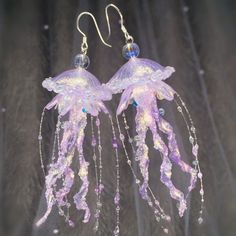 Fish Earing, Jellyfish Earring, Jellyfish Earrings, Fish Earrings, Seni Dan Kraf, Purple Birthday, Jelly Fish, Ear Clips