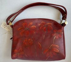 Stunning scarlet every-day handbag, elegant, sophisticated with boho flare, wide adjustable adjustable strap, burst orange poppies with black and gold detail, gold hardware, center comet with super pouch and phone pocket, slim side pockets , career, everyday or evening. Textile Medium, Dress Everyday, Orange Poppies, Orange Poppy, Elegant Sophisticated, Career Woman, Fall Color, Womens Dress, Beautiful Bags